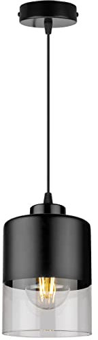 Light-Home Rome Lampenschirm Hängelampe Hängeleuchte - Deckenlampe Industrial für Wohnzimmer Schlafzimmer und Esszimmer - Pendelleuchte Glas mit Metall - 1-Flammig - Schwarz