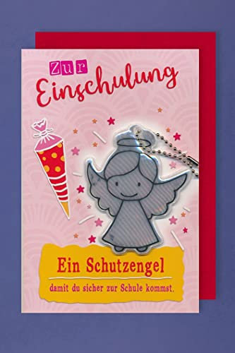 Einschulung Karte Grußkarte Schulstart Applikation Schutzengel 16x11cm