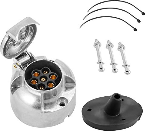 SPARKMOTO Metallo Presa Rimorchio 7 Poli, 12V Presa 7 Poli Rimorchio Alluminio Femmina,con Guarnizione Kit Isolante per Prese 7 Poli RimorchioMetallo,Presa 7 Poli Impermeabile per Rimorchio Auto RV