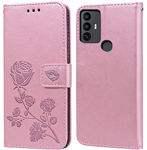 PKQTOP Phone Case for TCL 30E/30 SE/306/305 with Kickstand,Card Slots,Silicone Bumper,Shockproof,Flip Wallet Leather Protective Cover for TCL 30E/30 SE(6.52'') Pink