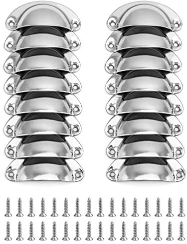 QWORK® 16 Pcs Shell Cup Handles Drawer Handles, Half Moon Cup Pulls for Kitchen Cupboard Cabinet Drawer, Furniture Hardware Pull Handles Screws Included (Silver)