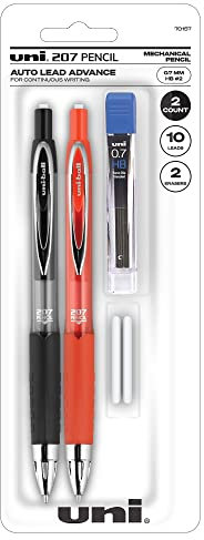 uni-ball Lot de 207 porte-mines avec gomme hexagonale, 7 mm, barils noirs et rouges