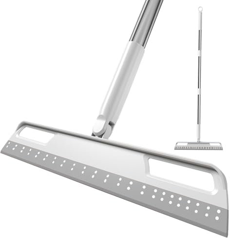 Multifunction Magic Broom, Extended Indoor Broom Detachable,3-in-1 Sweeper Removing Dust Liquid Hair, Adjustable Floor Squeegee Glass Wiper for Windows, Pet Hair Remover（Gray）