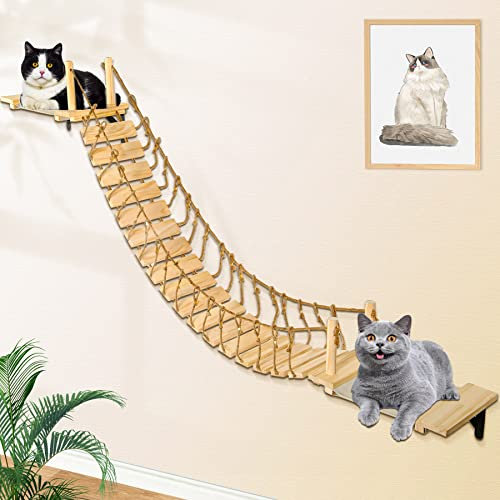 Calmbee Cat Wall Shelves - 70 Cat Bridge Hammock Tree with Mounted Perch & Cloud Shelf