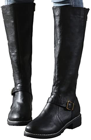 ticticlily Stivali Donna Moda Stivali al Ginocchio Stivali da Equitazione Casual Tacchi Spessi Comodi Scarpe in Pelle Invernali C Nero 42 EU