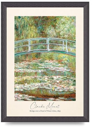 Lithobee - Claude Monet Bridge Over A Pond Of Water Lilies 1899 - Printed Wall Art Design in Sizes A2, A3 & A4 Framed in a Stylish Frame or Unframed (A4 Black Grain Frame)