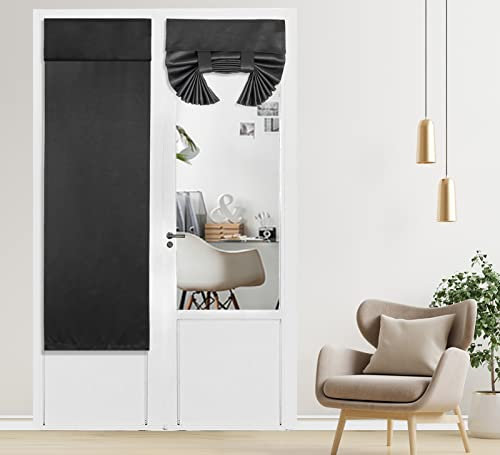 PI Blackout French Door Curtain,Privacy Thermal Insulated Door Window Curtain for Glass Door/Front Door/Sliding Door/Patio Door 1 Panel (W26XL68,Black)