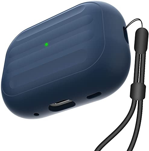 Custodia anti-smarrimento per AirPods Pro (2a generazione), custodia dal design monopezzo, ricarica wireless, LED visibile, cordino incluso, blu