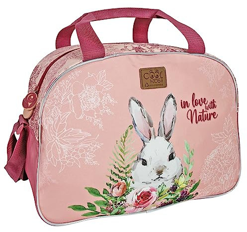 PERLETTI Borsone Palestra Bambina Ecologico Coniglietto - Borsa da Viaggio Duffel Bag Materiale Riciclato Rosa Riflettente - Borsa Sport Piscina Weekend Bambine con Tracolla - 28x41,5x21cm (Coniglio)