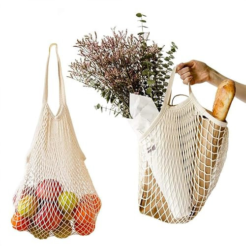 Frauen Netz Beutel Einkaufstasche String Obst Gemüse Aufbewahrung Handtasche, Einkaufsnetz Baumwolle Netzbeutel