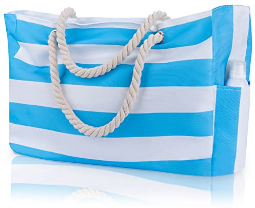 Strandtasche XXL Familie mit Reißverschluss: Wasserdicht Badetasche Extra Große Damen Beach Tote Bag Badetasche Urlaub Must Haves Saunatasche Reisetasche für Strand Reisen Einkaufen Sport Arbeit