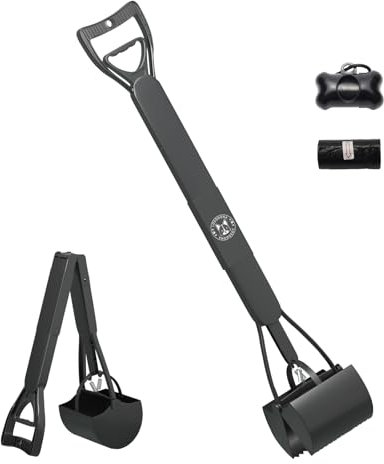 LOSODONA Paletta per escrementi per cani di taglia grande, gatti e gatti con manico lungo, resistente, pieghevole, per raccogliere erba, sporcizia, ghiaia+sacchetti per escrementi di cani (nero)