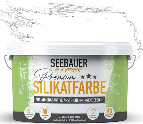 SEEBAUER diy Silikatfarbe Weiß 10L für Innen (No. 000 Weiß) Atmungsaktive Mineralfarbe für Allergiker - Abwaschbare Wandfarbe - Farbtöne hohe Deckkraft