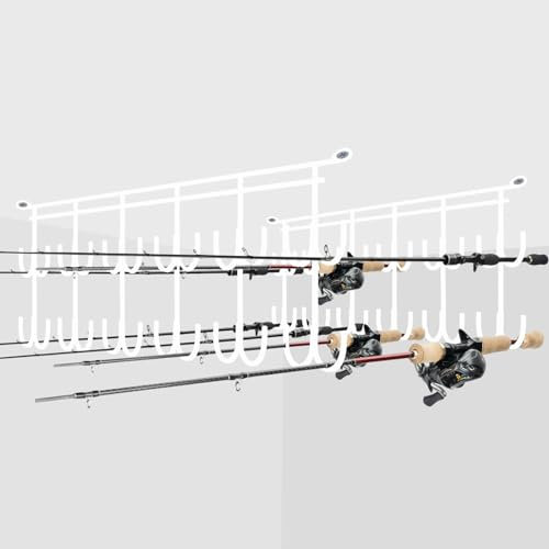THKFISH Angelrutenhalter für Garage Decken Angelruten Rack Store 24 Angelruten Kombos Angelruten Rack für Garage Raum Boote Weiß-24