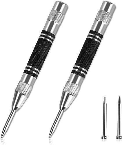 WUGU Punzone Centro, 2 Pezzi Punzone per Metallo, 130 x12.5mm Punzone Centrale Automatico con Punte di Ricambio, per Metallo Tenero