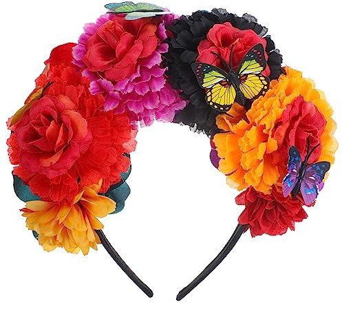 FOMIYES Haarreif Blumenkrone Mit Schmetterlingsdesign FüR Frauen, Ideal FüR Dia De Los Muertos, Halloween Und Mexikanische Themenpartys