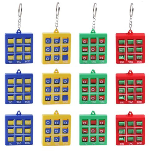 12 Stück Tic Tac Toe Schlüsselanhänger für Kinder Schlüsselanhänger Kunststoff Anhänger SchlüSselbund Bunt Schlüsselbund aus Kunststoff Geburtstagsparty für Jungen und Mädchen, Gemischte Farbe