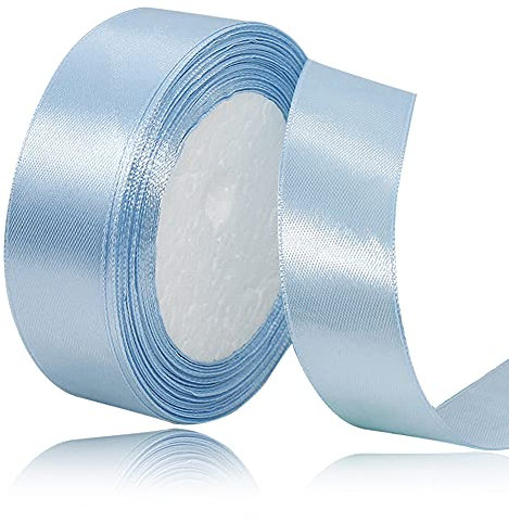 Hellblau Satinbands 25mm Breit, 22m Hellblau Schleifenband, Geschenkband für Geschenkverpackungen, Blumensträuße, Nähprojekte, Schleifenherstellung, Geburtstags- und Hochzeitsdekorationen