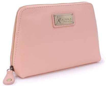 Catwalk Collection Handbags - Damen Leder Make-Up Tasche - Schminktasche Mittelgroß - Kosmetiktasche für Handtasche - Emma - Rosa