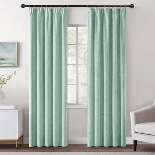 MIULEE Verdunklungsvorhänge Kräuselband Gardinen Leinenoptik Vorhang Blickdicht Thermovorhang Kälteschutz Vorhänge Wohnzimmer Schlafzimmer Wärmeisolierend 2er Set 260x140 cm Sommer Grün