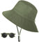Sonnenhut Kinder, Breiter Krempe Sonnenschutz Fischerhut mit Sonnenbrille, UV Schutz UPF 50+ Atmungsaktiv Bucket Hat mit Verstellbarem Kinnriemen, Anglerhut für Junge, Kleinkinder - Grün, 2-6 Jahre