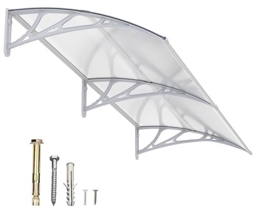 Auvent pour Porte d'entrée 150x100cm,Toit Marquise Abri en Polycarbonate Protection Contre Pluie,UV et la Neige Support Robuste en ABS Durable