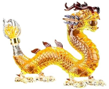 YUZDNM Art Statue - Chinese Zodiac Decanter, Oriental Dragon Lead-free Glass Whisky Bottle 1000ml, Handmade, Festival Table Decoration, Wine Tequila Gift, Personalized Animal Wine Bottle
