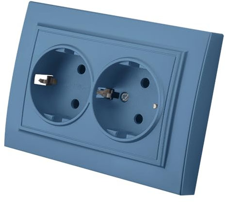 Prise murale encastrable,Set de prises électriques murales,Prise électrique murale d'intérieur 250V AC 16A,Prise double de terre bleu EP-06