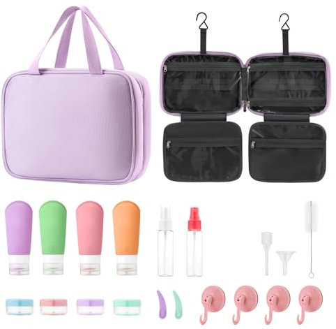 Trousse de Toilette Voyage Et 22 Pièces Flacon Voyage en Silicone pour Femme Homme, Sac Cosmétiques pour Vanity, Et TSA Approved Bouteille de Voyage Rechargeable Leakproof