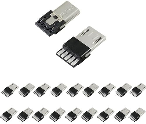 JYCONNECTS Lot de 20 connecteurs micro USB-B 2.0 mâle à souder Micro USB 5 broches mâle pour réparation de réparation de réparation de réparation de câble d'alimentation USB DIY USB Power Supply