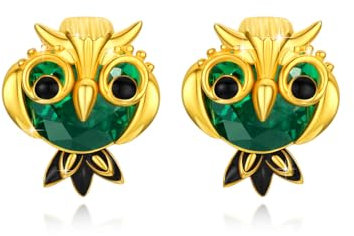 ABIGY Eulen Ohrringe 925 Sterling Silber Tier Ohrringe Gold Eule Ohrstecker Grüne Zirkon Ohrring Weihnachten Geburtstag Muttertag Jahrestag Schmuck Geschenke für Mutter Ehefrau Tochter Schwestern