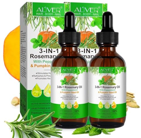 P-Beauty 2x 3in1 Haaröl, mit Rosmarinöl, Pfefferminzöl & Kürbiskernöl 60ml - Öl für Haare, Wimpern & Augenbrauen - für gesundes, glänzendes Haar & dichte Wimpern - Haarpflege & Kopfhautpflege