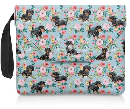 COEQINE Buchumschläge für Hardcover, niedliche Hunde, Blumen-Buchhüllen mit Reißverschluss und Vordertasche, Buchumschläge für Taschenbuch, gepolstert, 30 x 24 cm