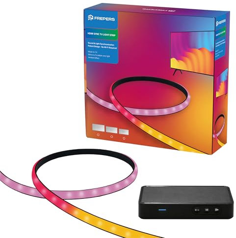 FREPERS - LED TV backlight, fluid color light strip behind TV, switch with TV display or sound, HDMI sync, accurate and no delay, smart light strip