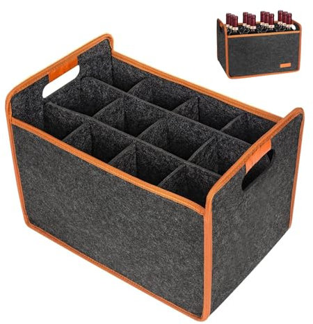 TAOZHUGONG Portabotellas con 12 compartimentos, bolsa para botellas, bolsa de fieltro reutilizable, bolsa de transporte con separadores para botellas de vino, A-12 Compartimentos, Bolsa de botellas