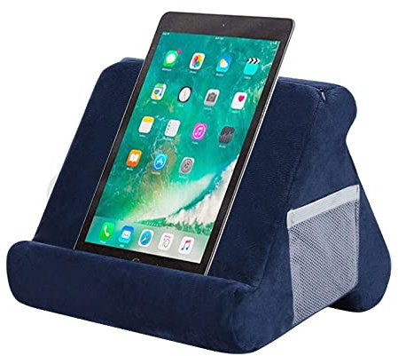 SHMIZZ Tablet Pillow Stand for IPad Soft Pad Rest, Multi Angle Universal Tablet Laptop Soft Reading Cushion Holder (Navy blue)