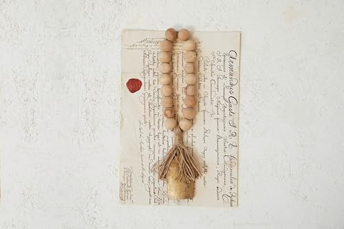 Creative Co-Op Metal Bell and Mango Wood Bead Door Hanger with Jute Fringe, Antique Gold Finish, Natural