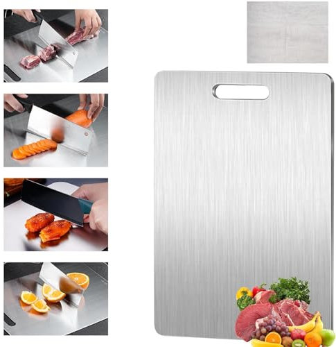 Titan Schneidebrett für Küche, 316 Edelstahl Doppelseitiges Lebensmittel Grade Schneidebrett, Titanium Cutting Board für Fleisch, Gemüse, Obst Schneiden, BPA Frei (34x23cm)