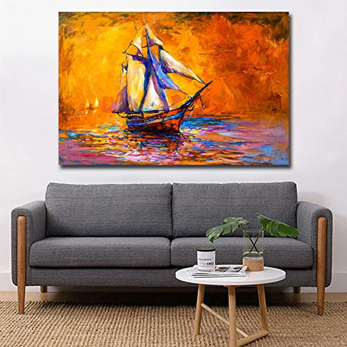 GLWDMB Toile d'art mural moderne, voilier, paysage marin, peintures, affiches imprimées, décoration de salon, tableau d'art mural, décor de maison - Non encadré, 1 Pièce