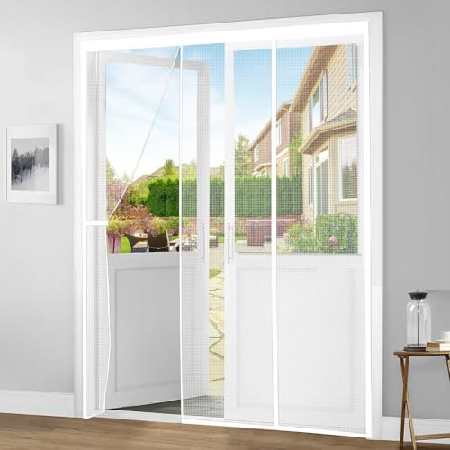 Moustiquaire Baie Vitrée Magnétique - Moustiquaire Aimantée avec 2 Ouvertures – Moustiquaire Véranda & Grande Porte Fenêtre – Protection Anti Moustique 90x220cm Blanc