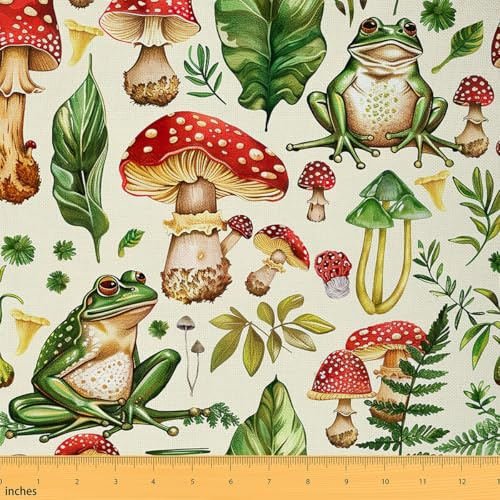 Loussiesd Pilz Stoff Meterware für Stühle Kawaii Pilz Stoff 92x150cm Kinder Wild Pilz Stuff Patchwork Stoffe für Stühle Netter Frosch Stoffpaket Dekor