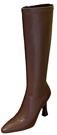 Stivaletti da donna con tacco in pelle – Stivali alti con chiusura lampo laterale, tacco sopra il ginocchio, stivali alti al ginocchio, stivali alti laccati, lunghi stivali in pelle PU, marrone, 38 EU