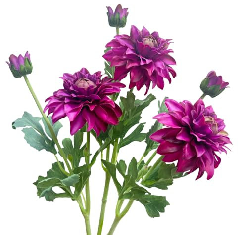 3 dalie artificiali viola, fiori di seta con steli, fiori invernali artificiali per decorazione, fiori artificiali a stelo lungo per vaso alto, decorazioni primaverili per feste di nozze per la casa