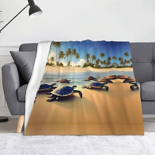 WZYWHJ Turtles on the Beach Prints Decken-Überwürfe – leicht, warm, bequem, weich, langlebig, für Zuhause, praktische Erholung im Freien