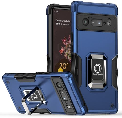 Coque de protection pour téléphone portable Google Pixel 7/Pixel 7 Pro, standard militaire, anti-chocs, avec support à 3 voies, support magnétique pour voiture, en TPU, anti-choc, bleu 1, Pixel 7 Pro