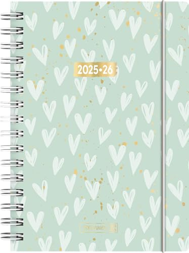 BRUNNEN Schülerkalender (2025/2026) Hearts, 1 Seite = 1 Tag, A5, 352 Seiten, PP-Umschlag, mint