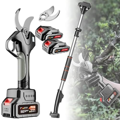 ZenSeFarin Tijeras Podar EléCtricas InaláMbricas 45 Mm DiáMetro con Motor Sin Escobillas Y Dos BateríAs,Tijeras Podar A BateríA con Juego Hojas Repuesto para áRboles JardineríA,WithExtensionRod