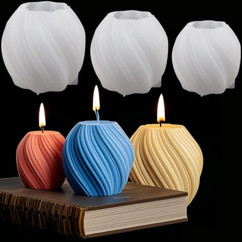 ALEFBET Silikonform Kerzen, Kerzenformen zum Gießen, Silikonformen Gießformen Kerzen, Linien Drehen Kerzen Formen Silikon, DIY Kerzen Silikonformen Set （Linien Drehen 3 Stück）