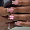 Short Square False Nails - 24pcs 3D Pink Bow Fake Nails with Glue - 12 Sizes Press on Nails with Leopard Print Design - Removable,Glossy,Strong Elegant Stick on Nail for Women Girls
