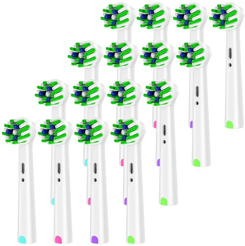 Cross Clean Aufsteckbürsten Kompatibel mit Braun Oral B Elektrische Zahnbürste, Ersatzbürsten mit perfekt abgewinkelten Borsten, Weiß Zahnbürstenaufsatz, 16 Stück
